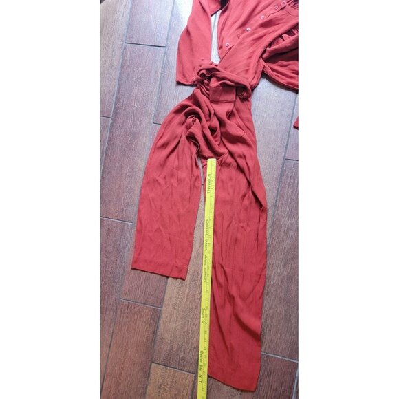 J CREW Puff Sleeve Casual Jumpsuit Straight Fit RED ORANGE Drapey Size 4 NEW - Picture 11 of 15